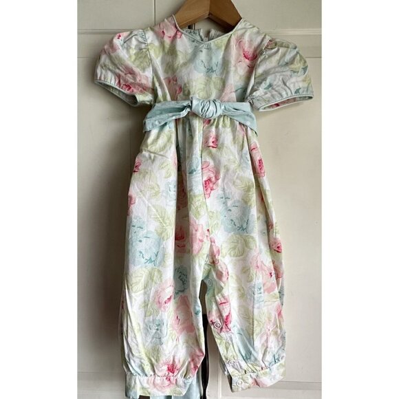 Hartstrings Baby Floral Romper‎ Girls 12 Month Pink Green Cotton Easter Spring - Picture 6 of 9